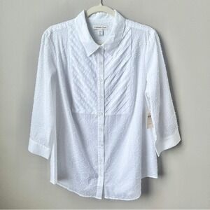 Coldwater Creek Tuxedo Top Women's XL New NWT White Swiss Dots Cotton Classic